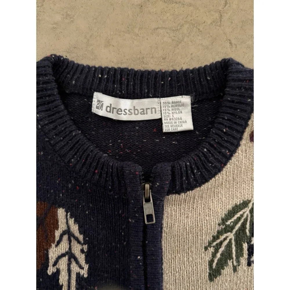 Dressbarn Women’s Sweater Size S Zip Front Cardigan Navy Beige Fall - Picture 4 of 5